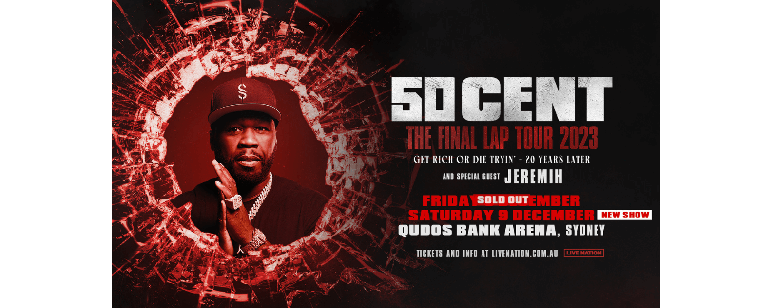 50 Cent udos Bank Arena 2023 banner