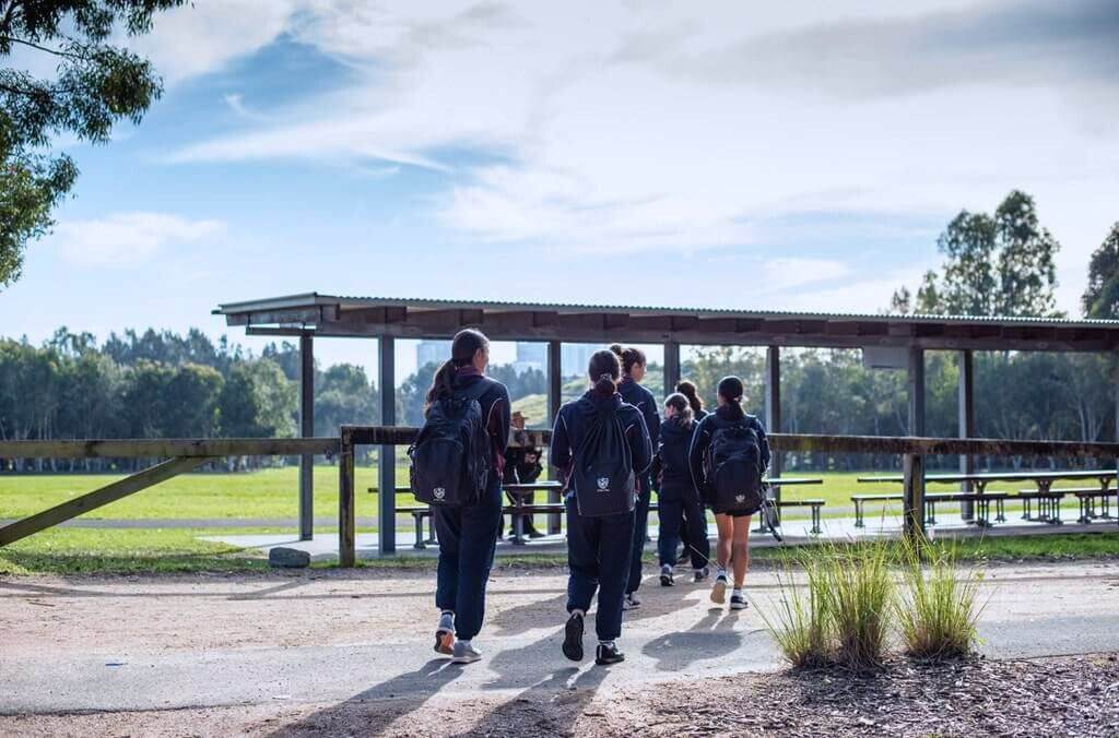 Students walking along pathway