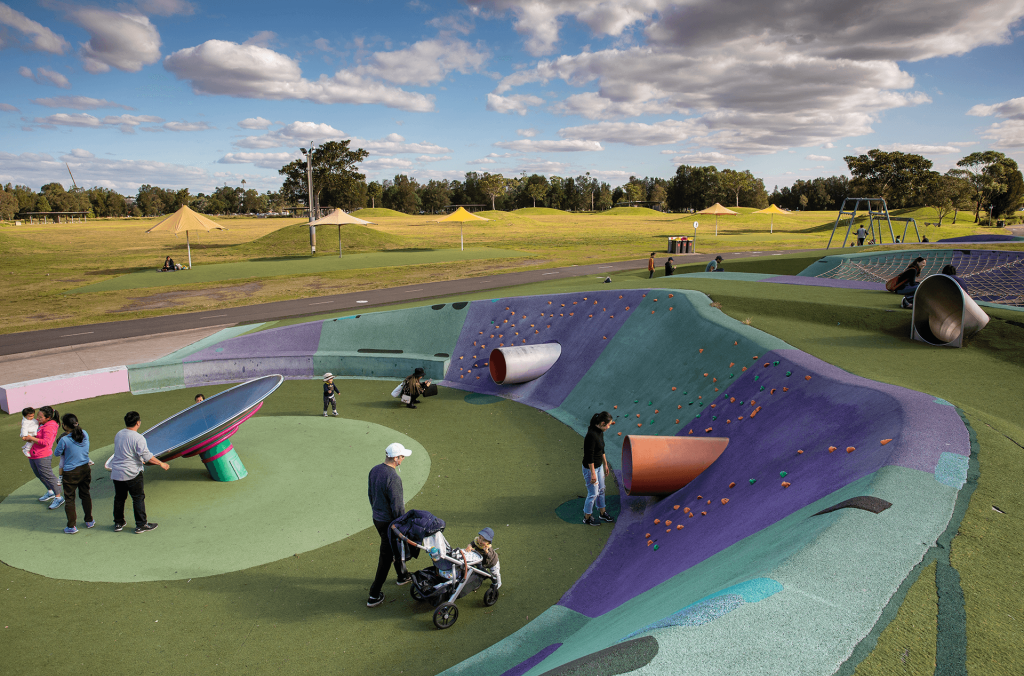 Blaxland Riverside Park view of playground