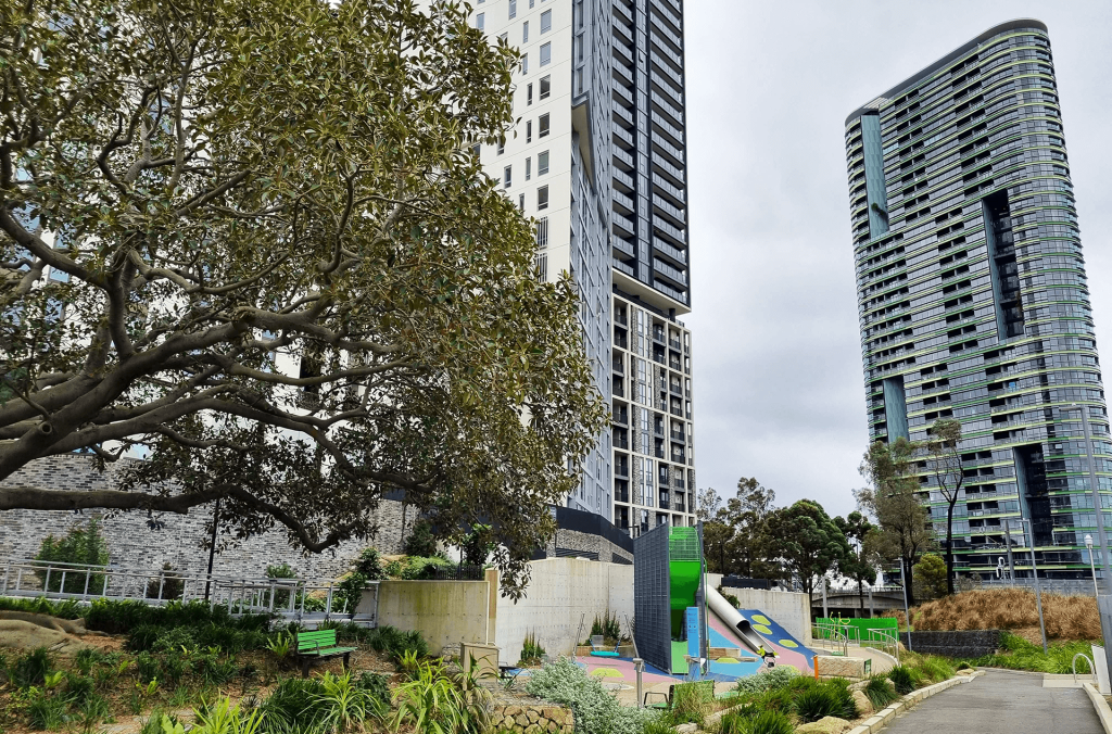 Linear Park next to trees and buildings